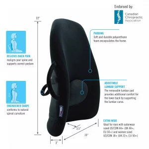 Wide Back Support Cushion Removable Adjustable Lumbar Pad Broader Back - Black - Image 10
